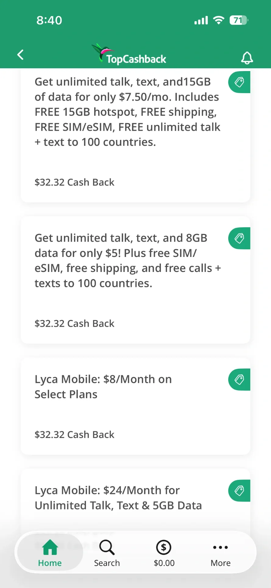 通过TopCashback + Lyca eSIM，白嫖$5/月套餐及返现$32.32图 2