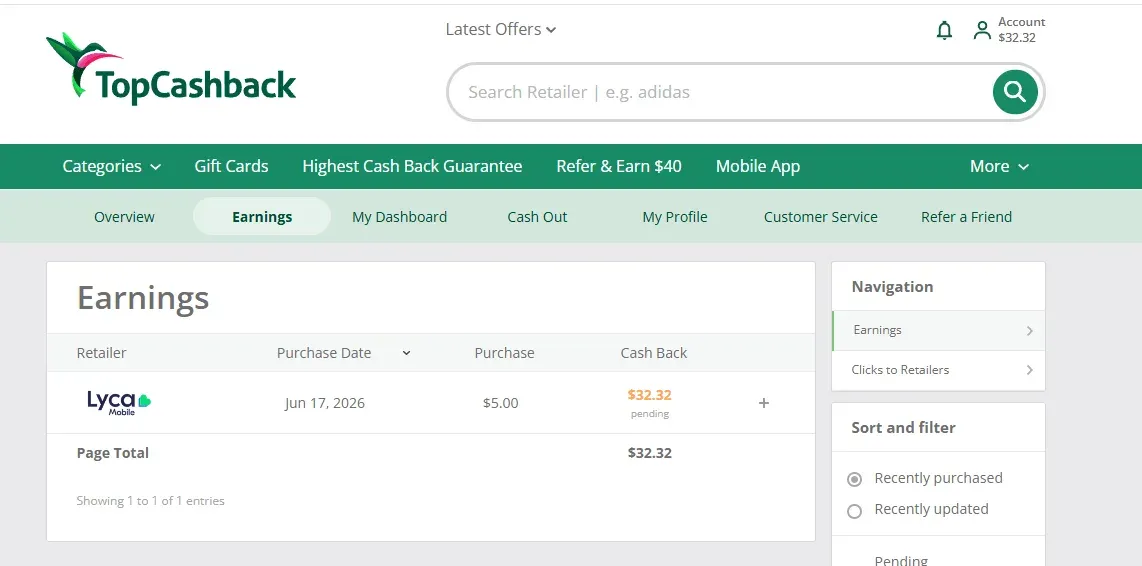 通过TopCashback + Lyca eSIM，白嫖$5/月套餐及返现$32.32图 6